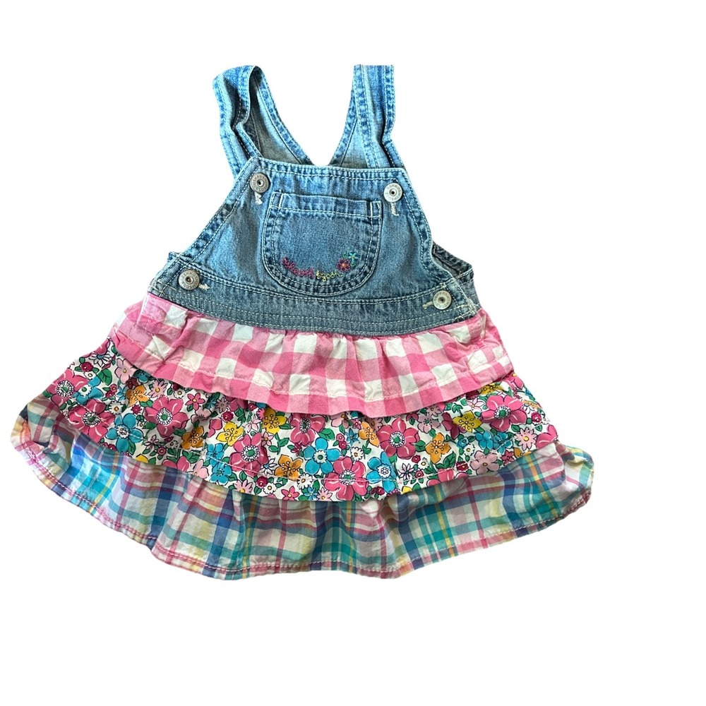Vintage Oshkosh B'gosh Vestbakโ Denim Overall Dress -18M Multicolor Pink
